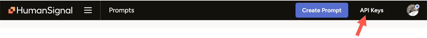 Screenshot of the API keys button
